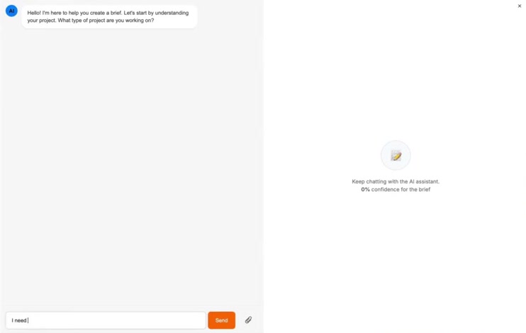 Digital Joy Club AI assistant building a project brief in the dashboard